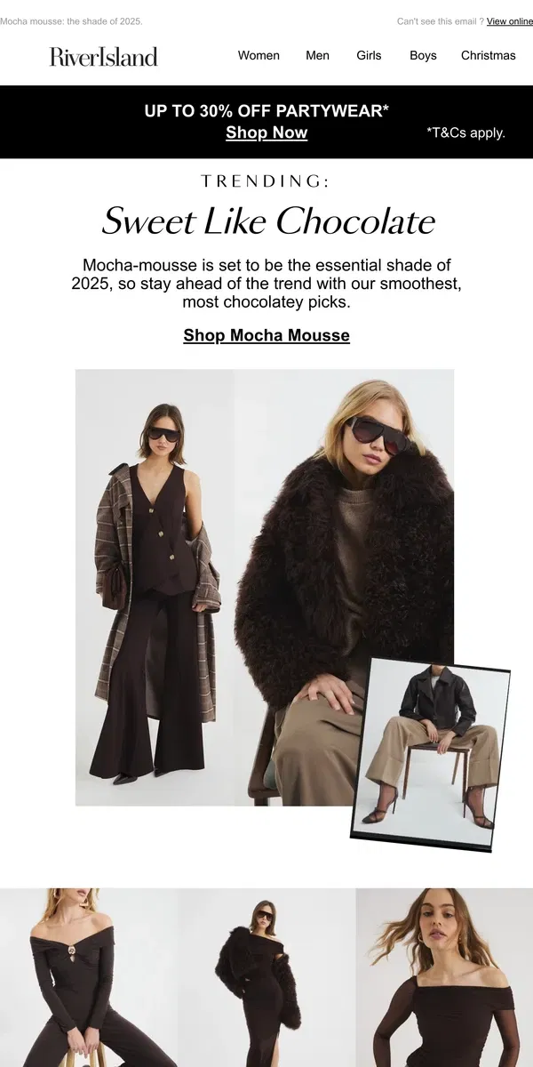 Email from River Island. Trending: mocha mousse