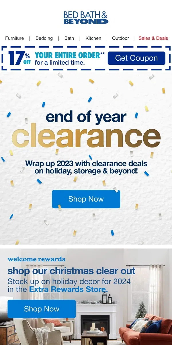 Email from Bed Bath & Beyond. Massive End of Year Savings Have Arrived 🎉