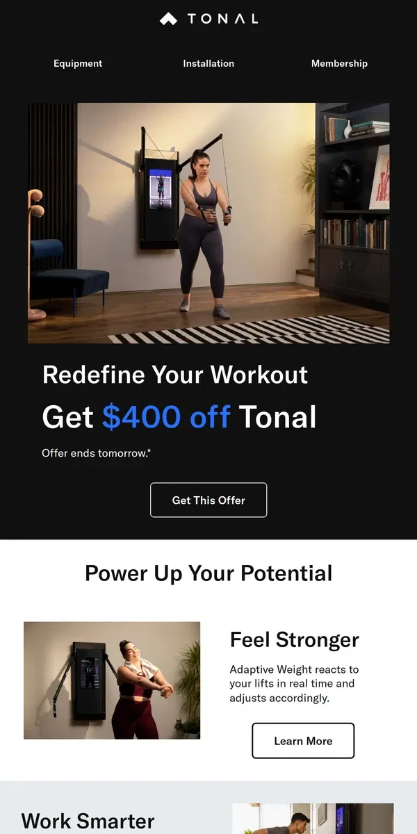 Email from Tonal. Ends Tomorrow! Save $400 on Tonal.