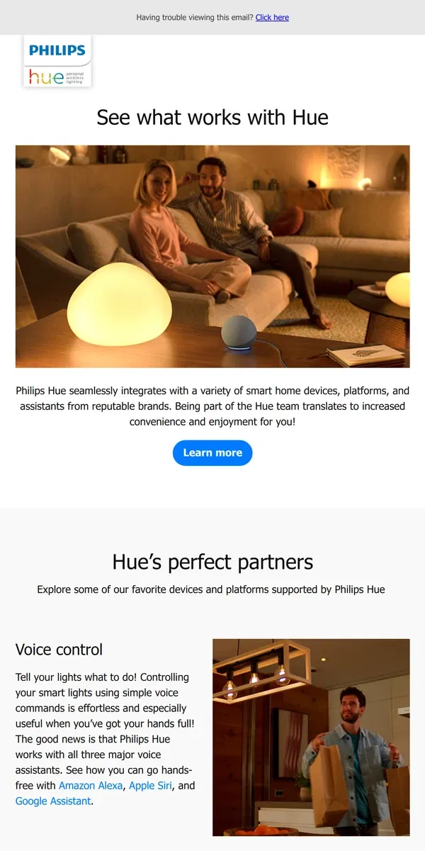 Email from Philips Hue. Meet the brands that work with Hue! ​