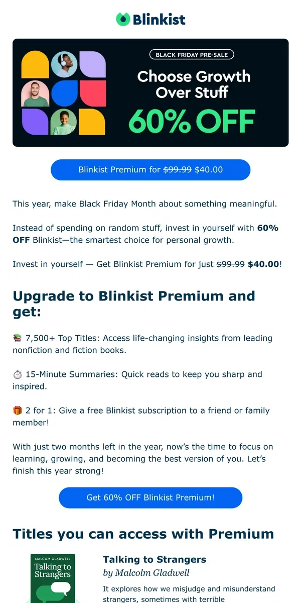 Email from Blinkist. ✨ 60% OFF to Invest in Yourself