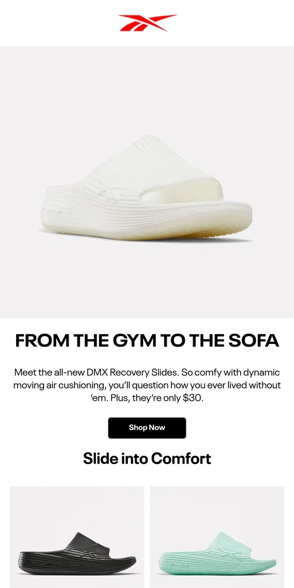 Email from Reebok. DMX Recovery Slides = Walking on air