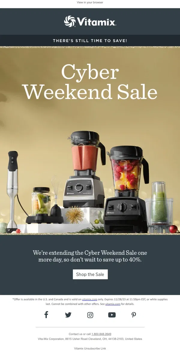 Email from Vitamix. SALE EXTENDED! Save Up to 40%!