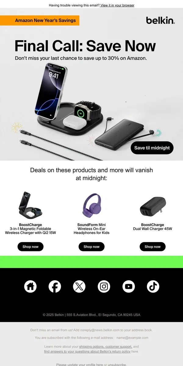 Email from Belkin. Last chance: Amazon Deals on Belkin top-sellers end tonight