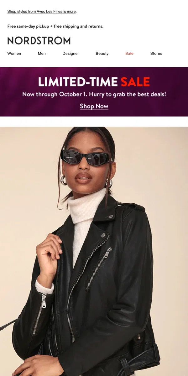 Email from Nordstrom. Leather jackets to throw on now