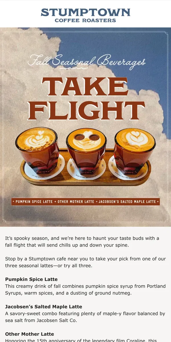 Email from Stumptown Coffee Roasters. These lattes are scary good🕷️