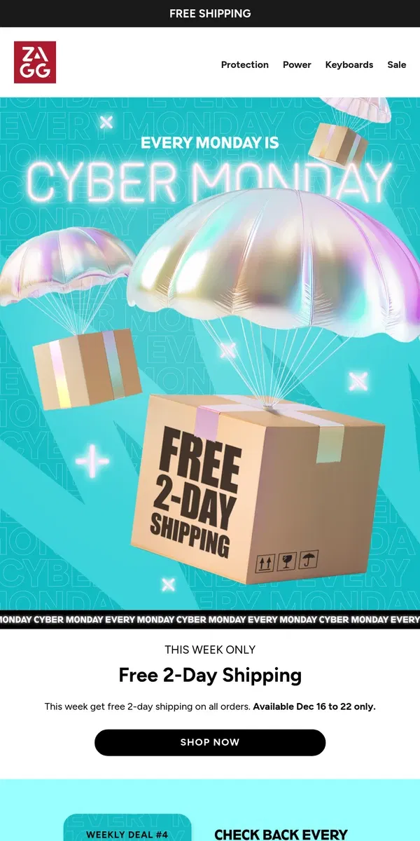 Email from ZAGG. ⚡️CYBER MONDAY ENDS SOON: Free 2-Day Shipping!