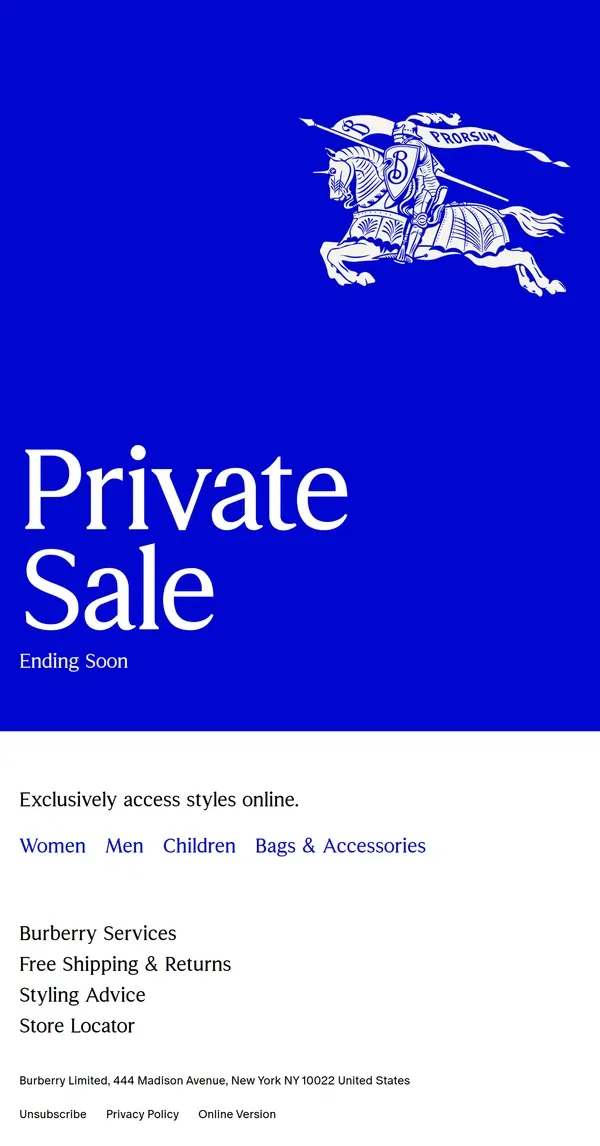 Email from Burberry. Our private sale ends in 48 hours.