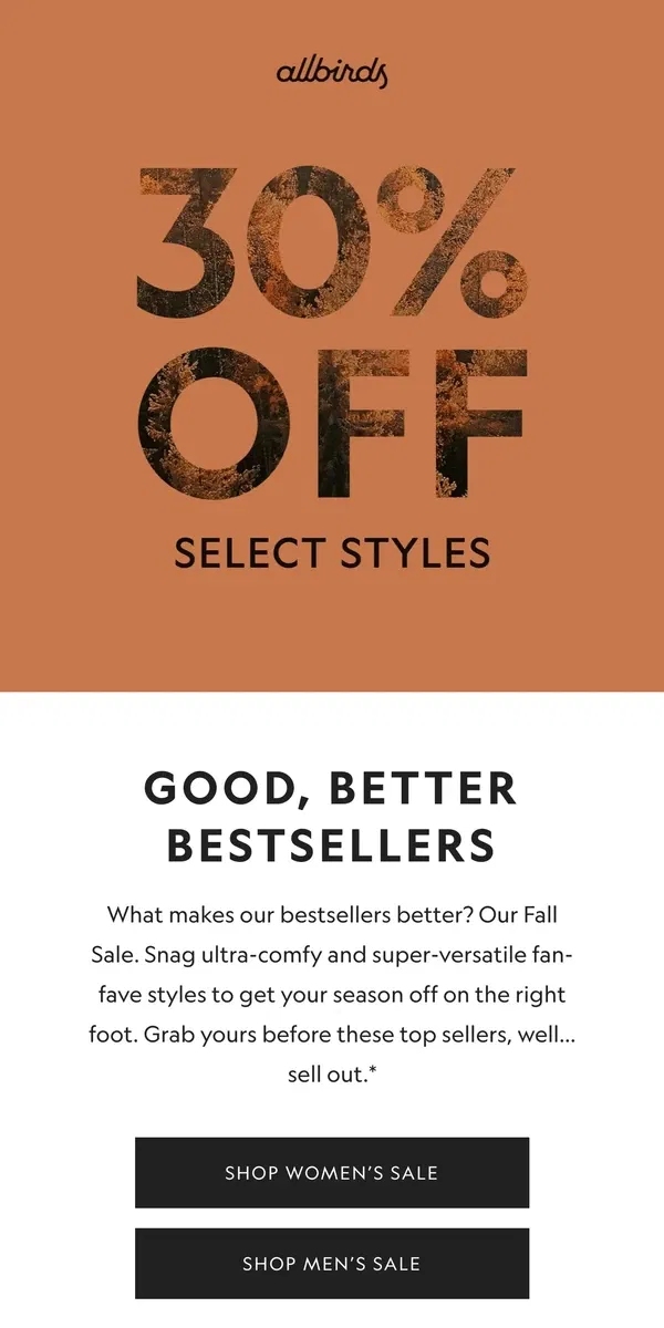 Email from Allbirds. Our Top Styles On Special 🙌