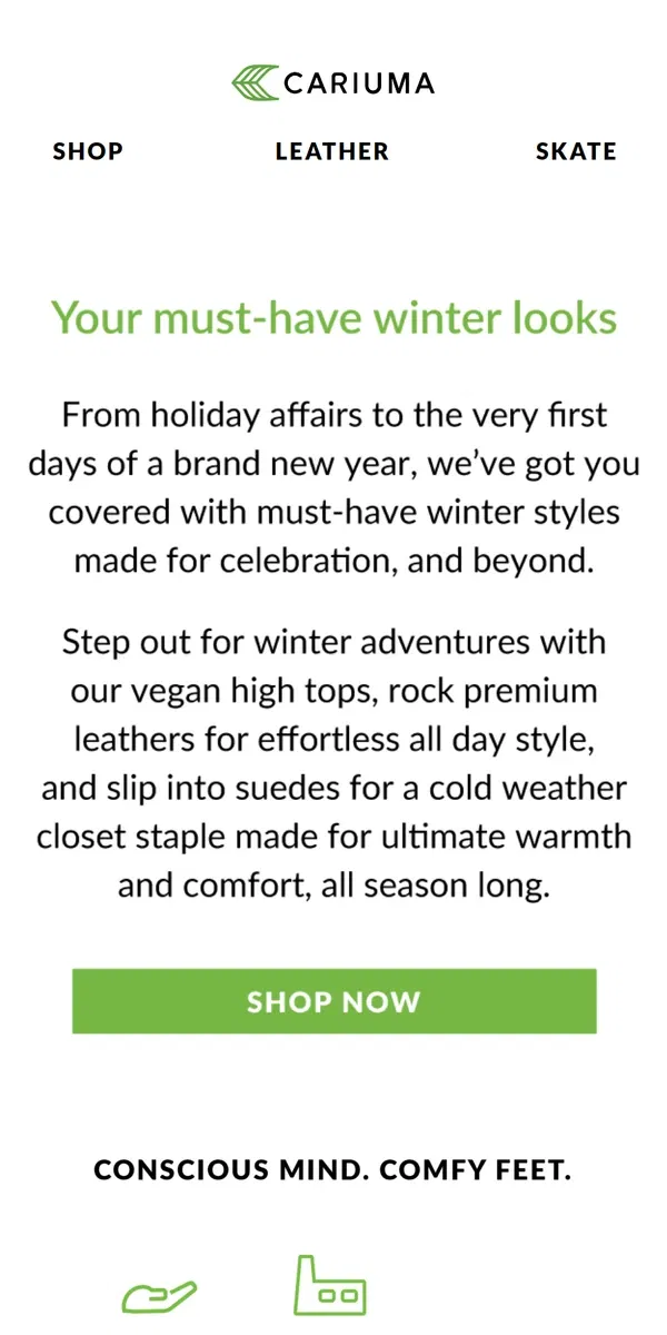 Email from Cariuma. Your must-have winter styles