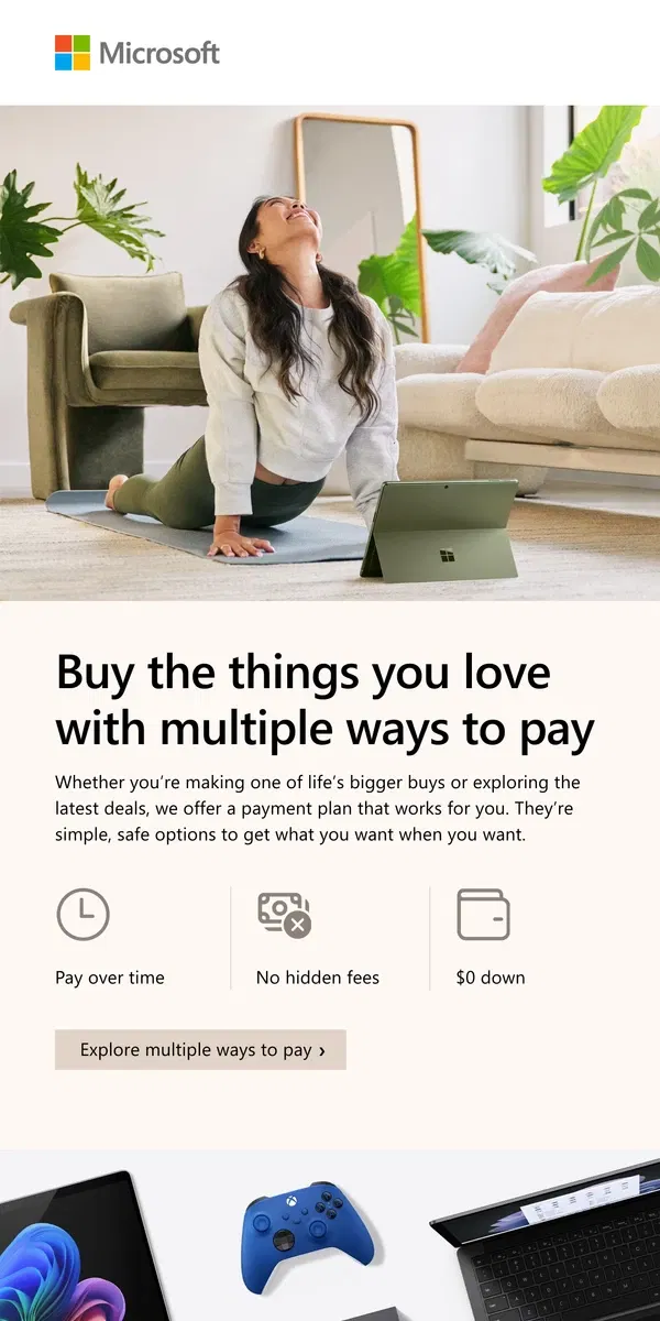 Email from Microsoft Store. Multiple ways to pay that start at 0% APR