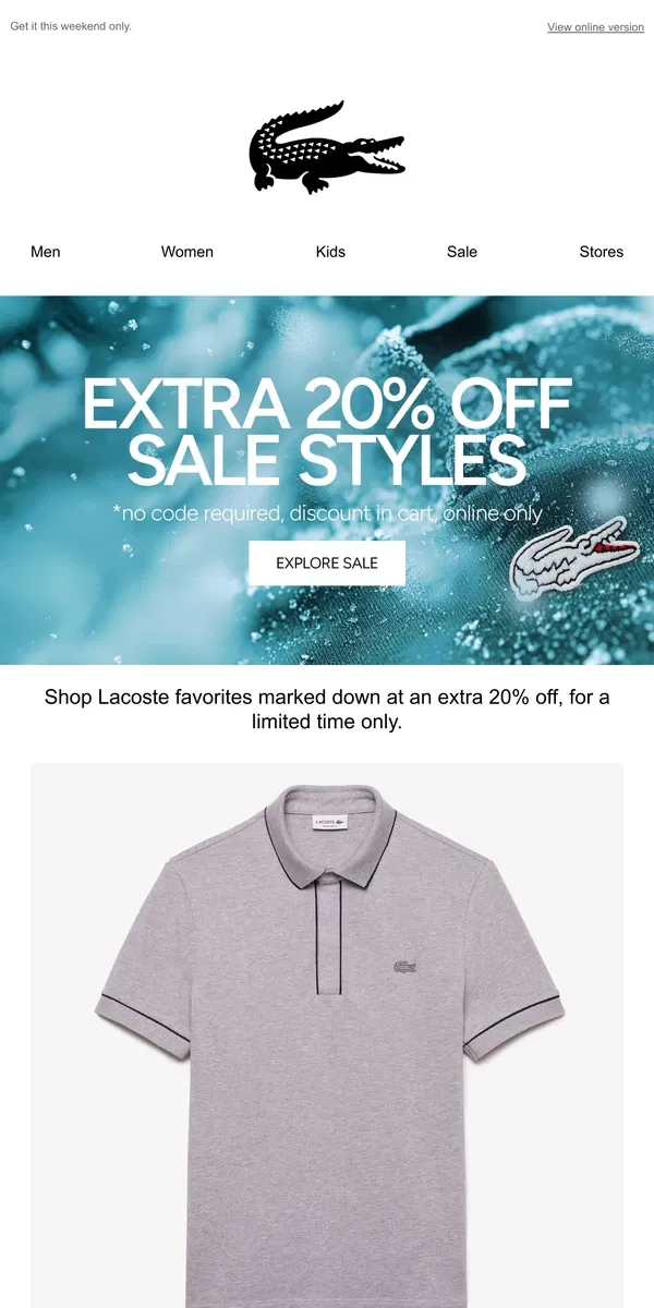 Email from Lacoste. Best of Sale: Extra 20% Off.