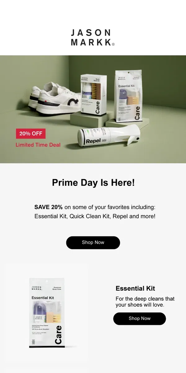 Email from Jason Markk. Shop Prime Day NOW! 🏃‍♂️