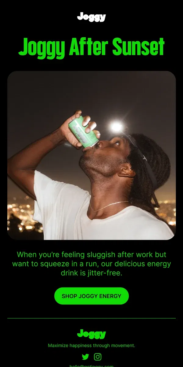 Email from Joggy Energy. For your next night run