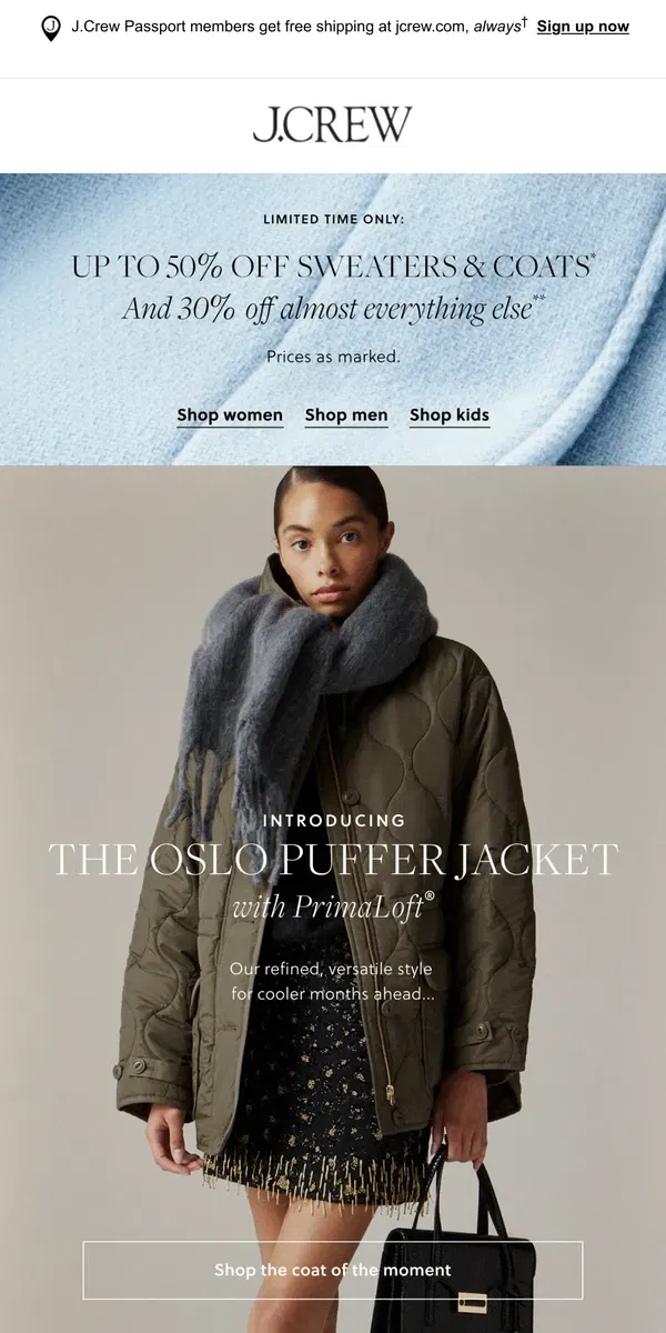 Email from J.Crew. Meet our new Oslo puffer coat