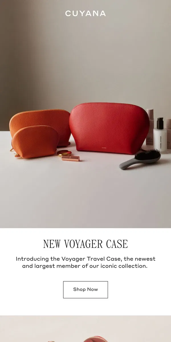 Email from Cuyana. Introducing the Voyager Travel Case