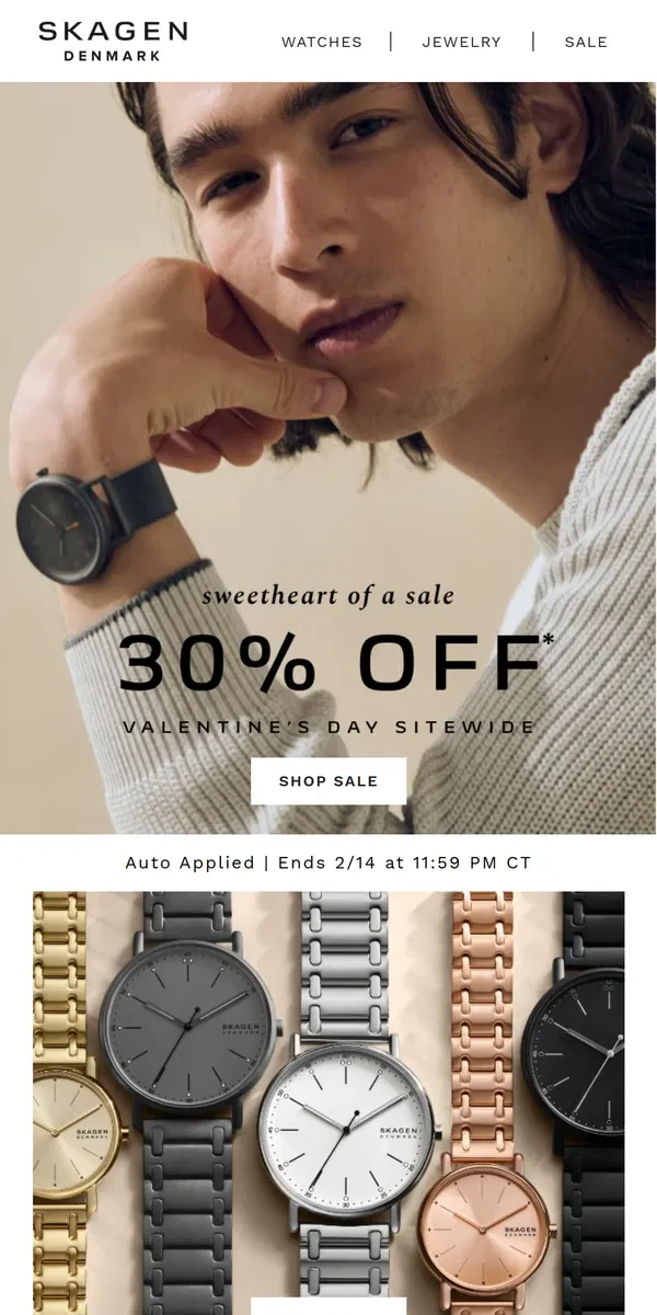 Email from Skagen. love is in the air (so are the savings).