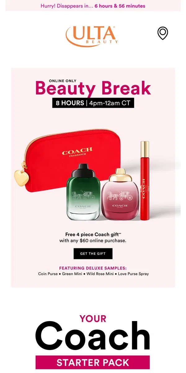 Email from Ulta Beauty. For YOU: FREE Coach gift 💕