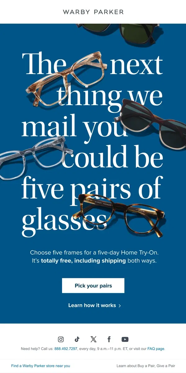 Email from Warby Parker. Watch your mailbox