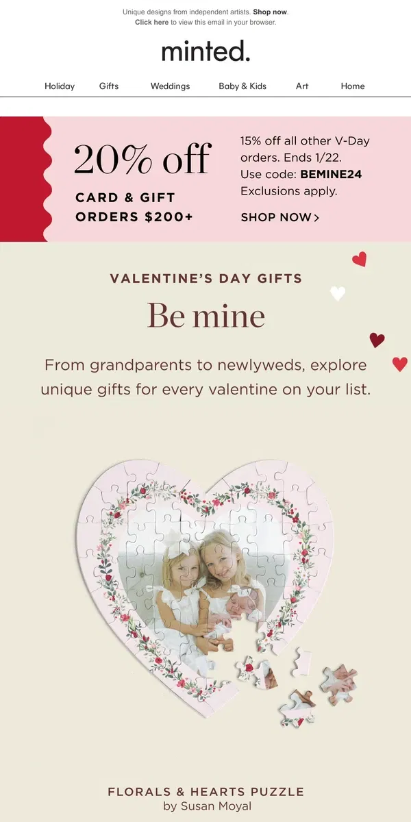 Email from Minted. Valentine’s Day gifts for every recipient