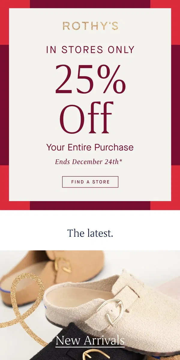 Email from Rothy's. NEW CLOGS & MJS FOR 25% OFF?!