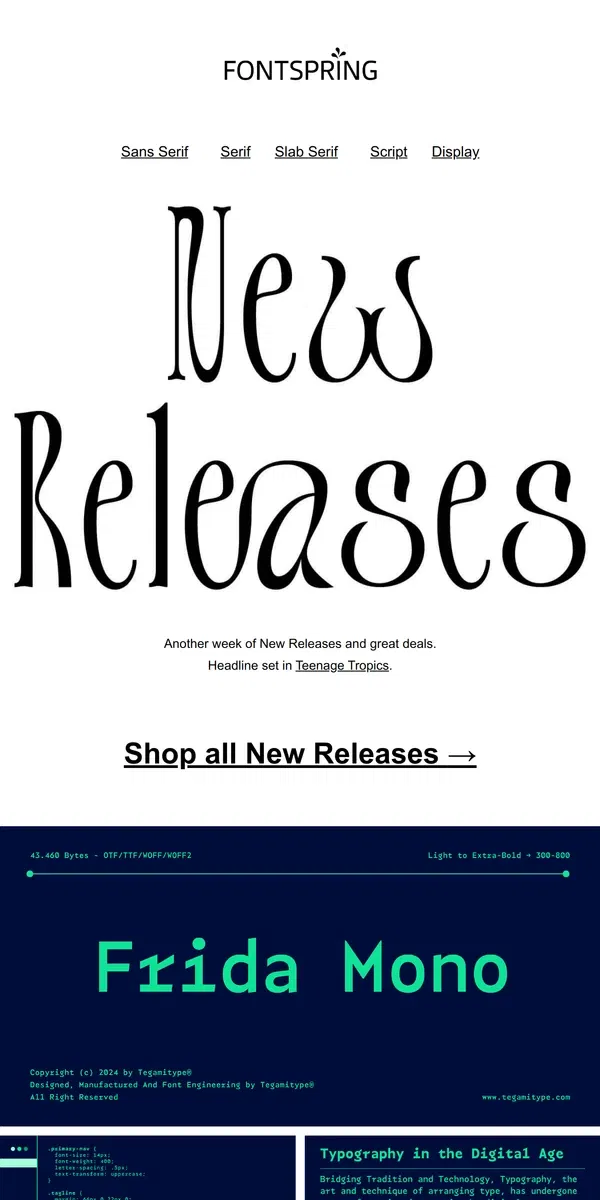 Email from Fontspring. New Releases | Fontface