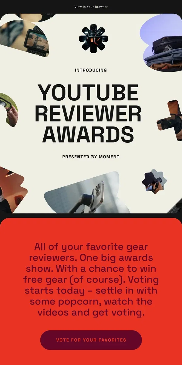 Email from Moment. Introducing the YouTube Reviewer Awards