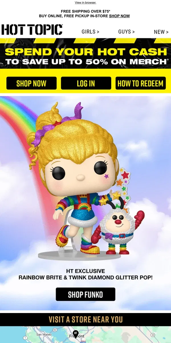 Email from Hot Topic. Exclusive POP! drop: Kuromi Ice Cream & Rainbow Brite Glitter ✨