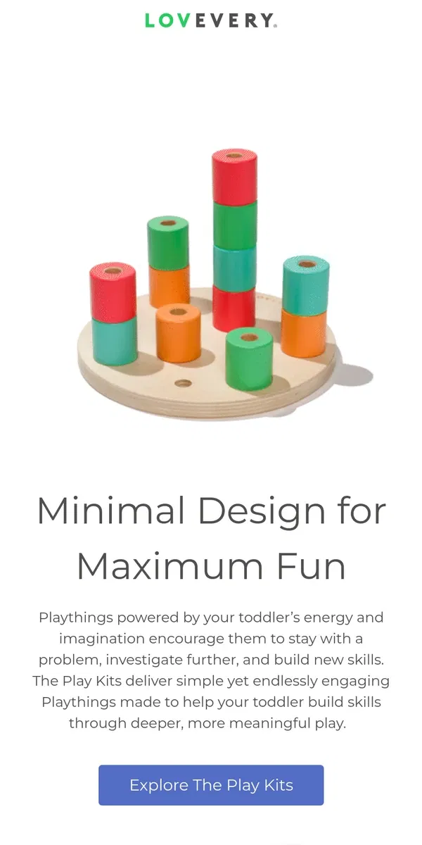 Email from Lovevery. Maximize your toddler’s fun with The Play Kits 🥳