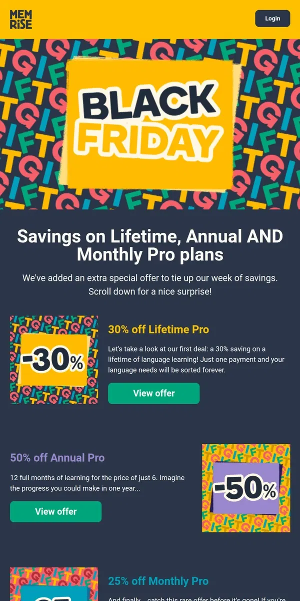 Email from Memrise. Say hello to our triple-whammy discount! 🤑