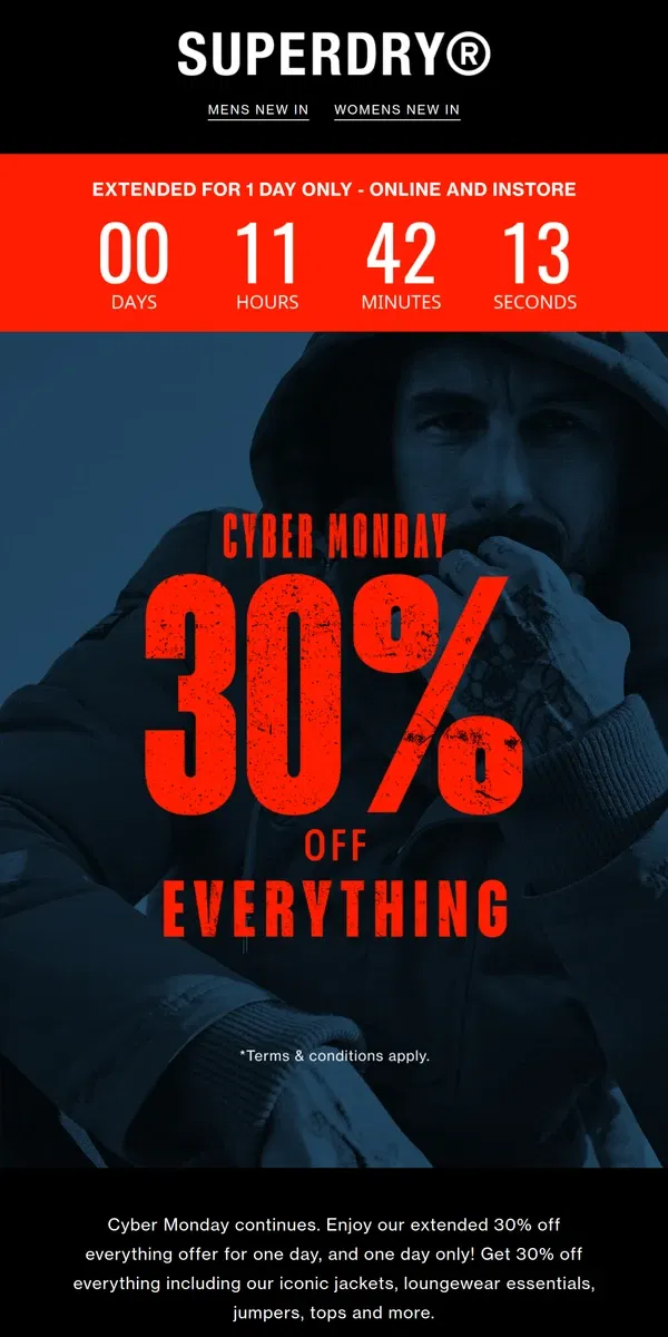 Email from Superdry. EXTENDED by 24hrs 🚨 Enjoy 30% Off Everything