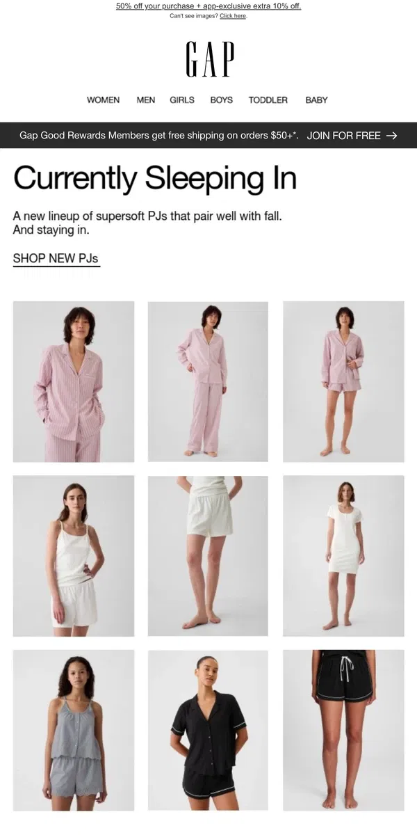 Email from GAP. FALL PJs ARE HERE