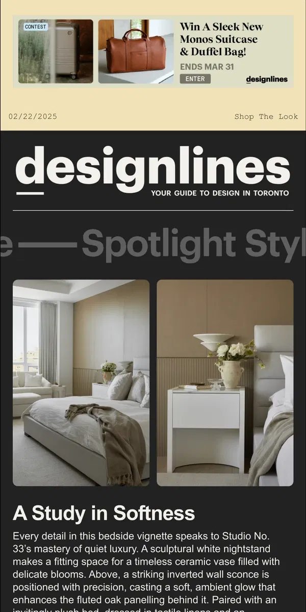 Email from Designlines. Style Spotlight: A Perfectly Poised Bedside