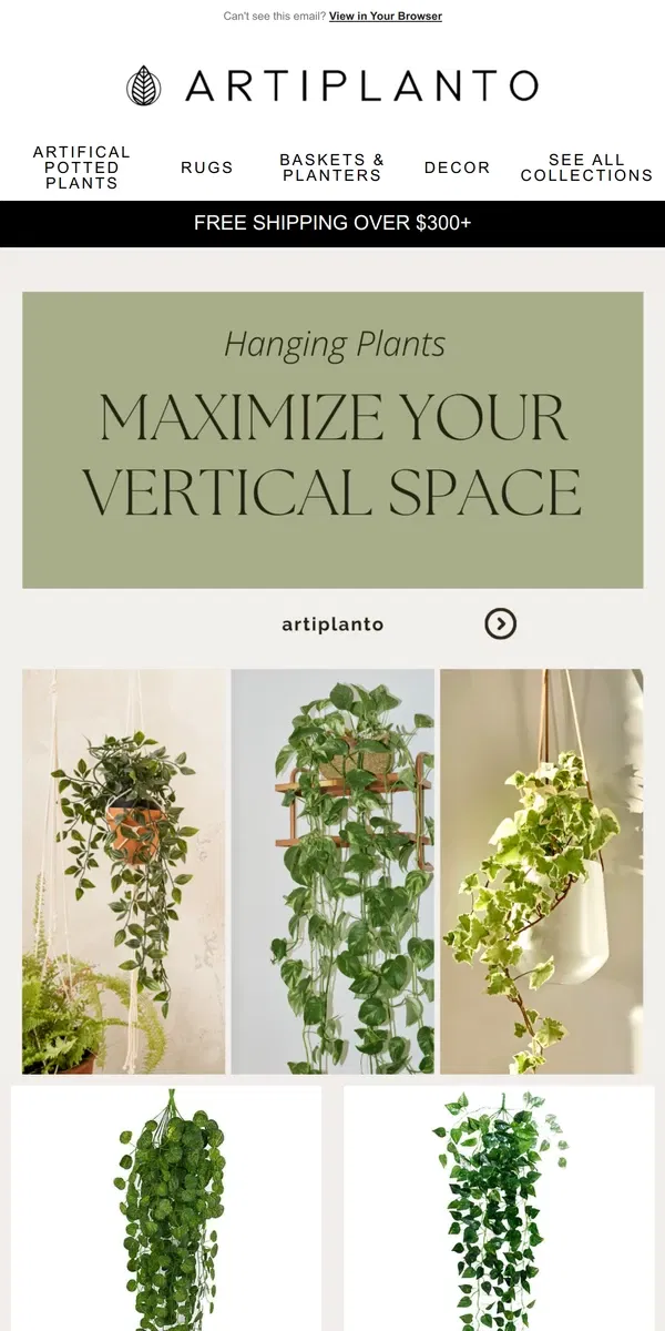 Email from Artiplanto. Maximise Your Vertical Space 🌱