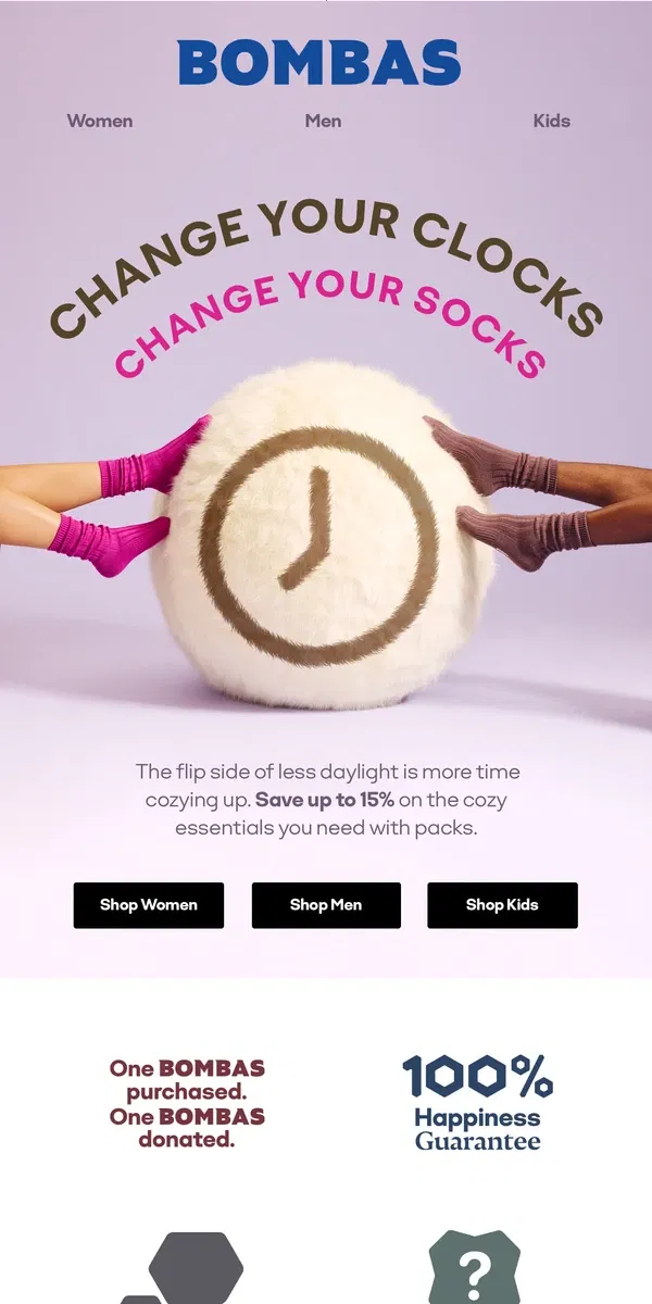 Email from Bombas. Up to 15% Off for Daylight Savings