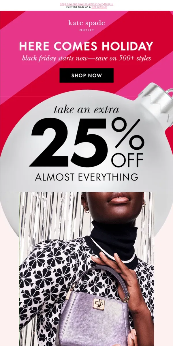 Email from Kate Spade. Now trending: metallic bags at an extra 20% off