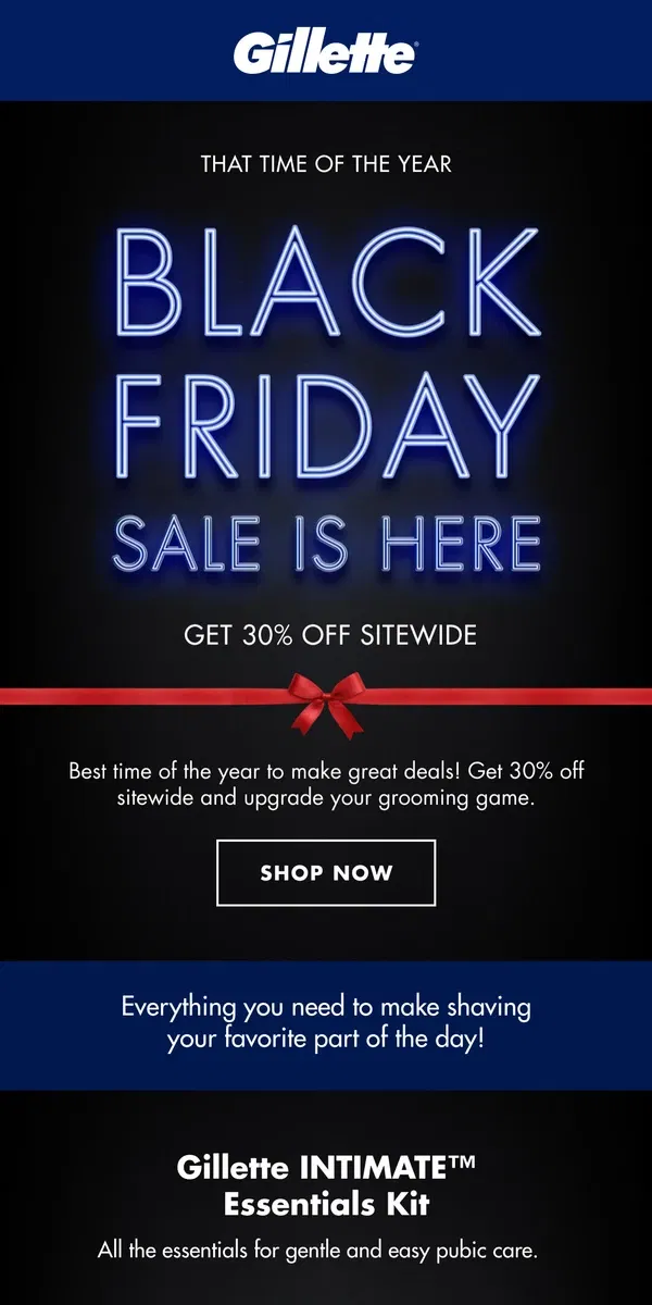 Email from Gillette. Black Friday Sale | Get 30% off sitewide