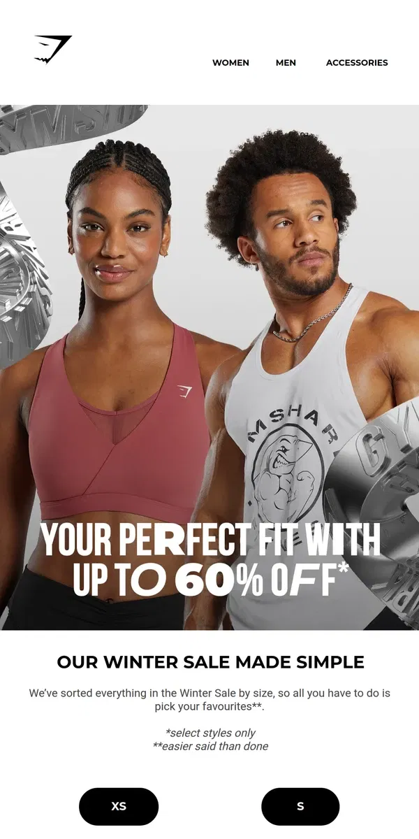 Email from Gymshark. Get your perfect fit in the Winter Sale