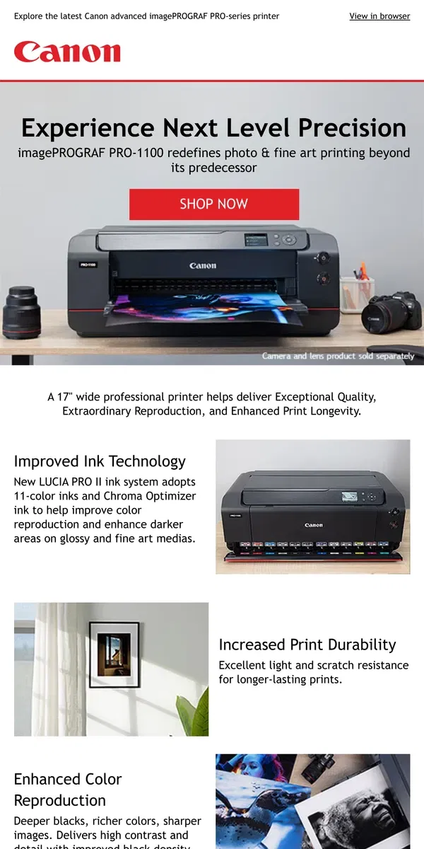 Email from Canon. Introducing Canon’s New Professional Fine Art Printer