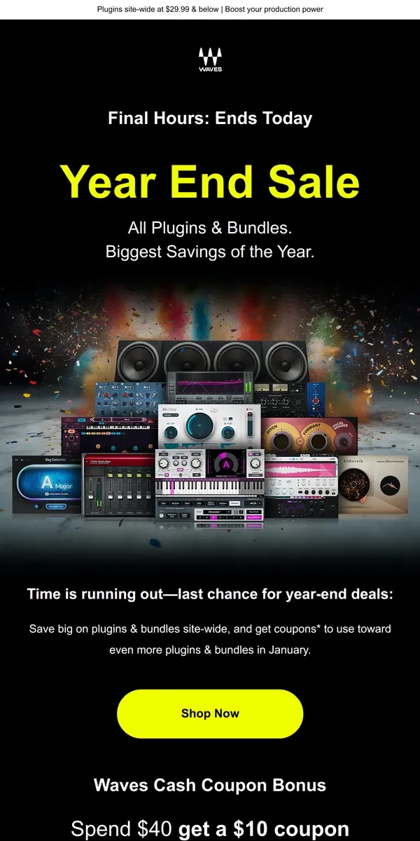 Email from Waves Audio. Final Hours - Year End Sale 2023