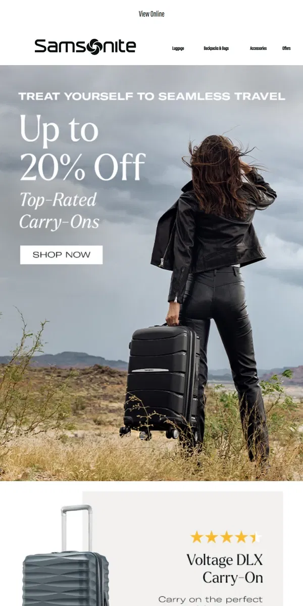 Email from Samsonite. Skip Baggage Claim with Up to 20% Off Carry-Ons