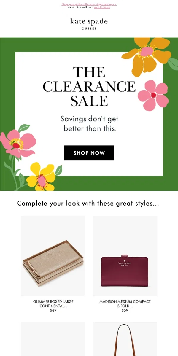 Email from Kate Spade. New clearance styles are inside