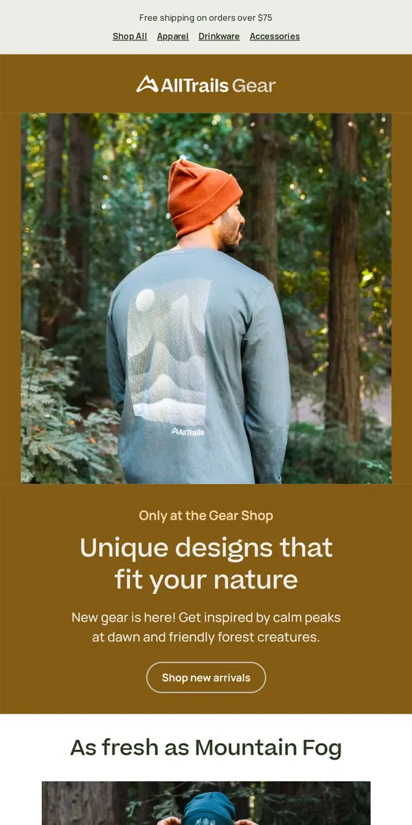 Email from AllTrails. All new styles, inspired by nature’s artistry