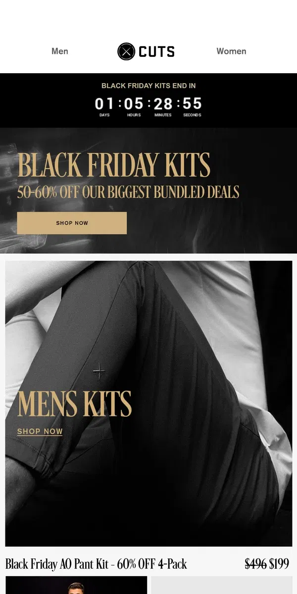 Email from Cuts. Black Friday Kits: 50-60% Off Must-Have Pieces