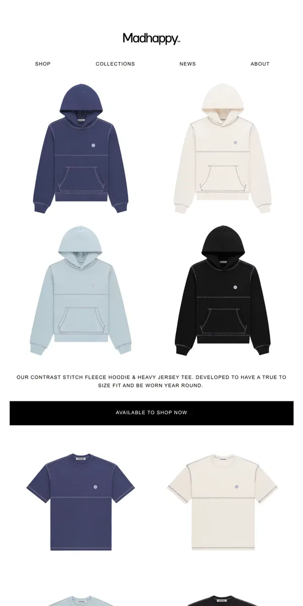 Email from Madhappy. Fleece Hoodie & Heavy Jersey Tee