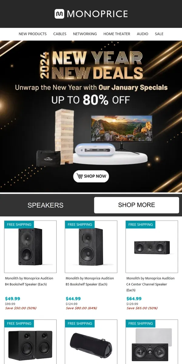 Email from Monoprice. Up to 80% OFF | New Year, New Deals ✨