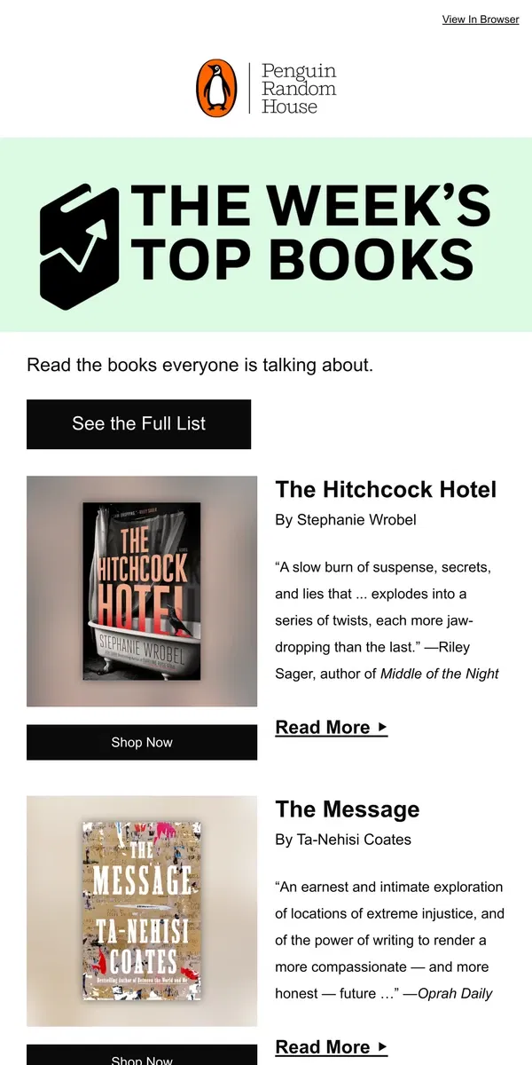 Email from Penguin Random House. This Week’s Most Popular Books Are …