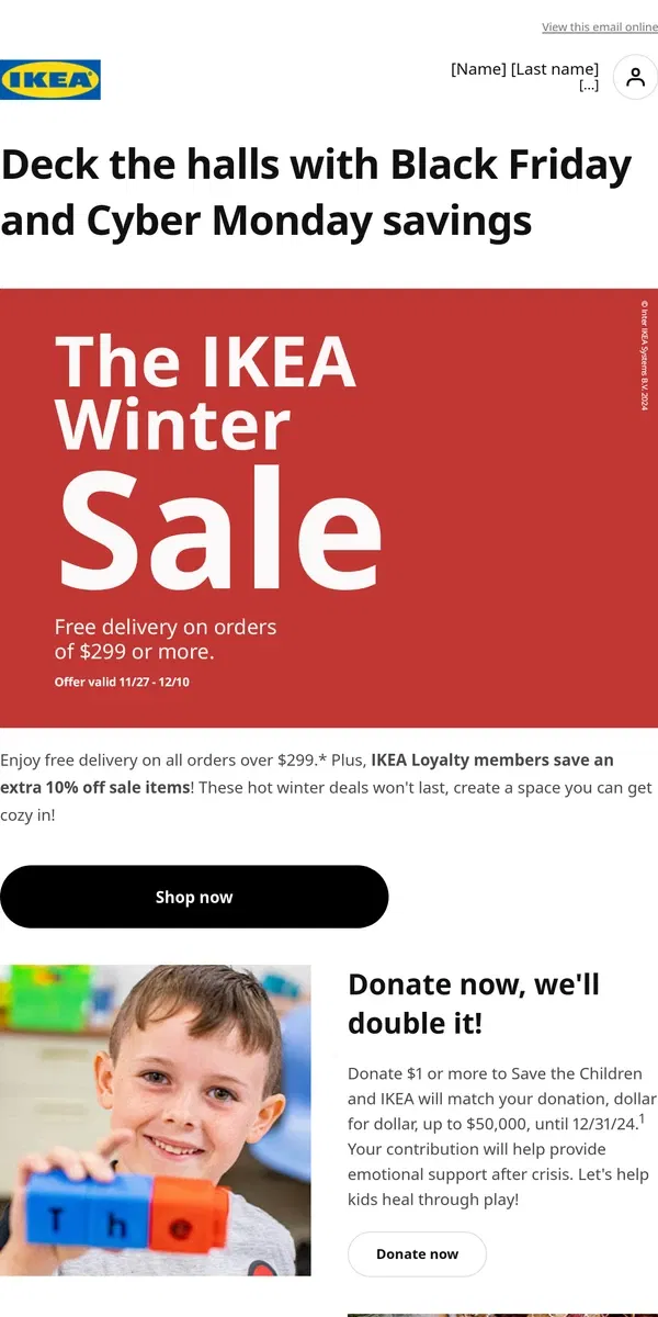 Email from IKEA. Don’t miss free delivery on orders of $299 or more