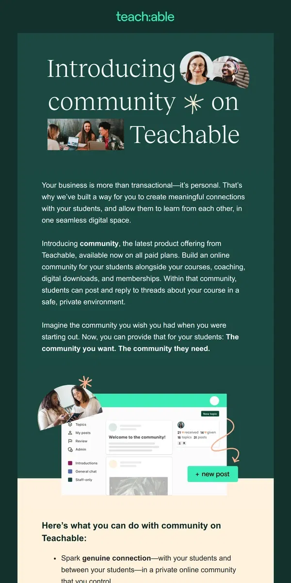 Email from Teachable. NEW ⭐ Community on Teachable