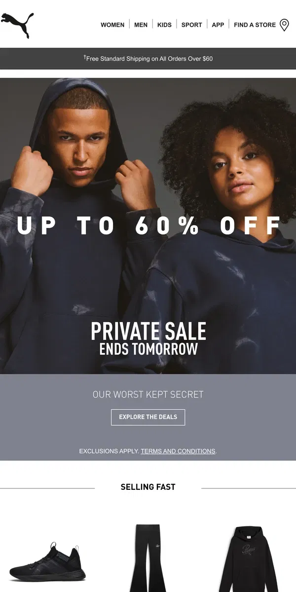 Email from Puma. Private Sale: Up To 60% Off Ends Tomorrow